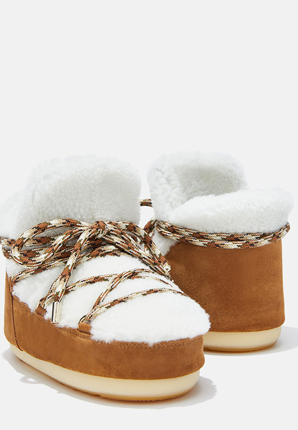 BUTY ZIMOWE PUMPS SHEARLING BIAŁO-BRĄZOWE