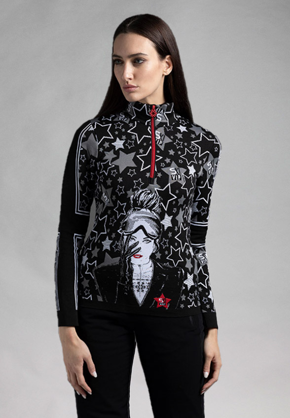 SWETER TERMOIZOLUJĄCY Z NADRUKIEM CZARNY