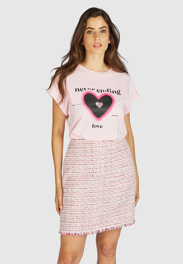 T-SHIRT Z NADRUKIEM RÓŻOWY