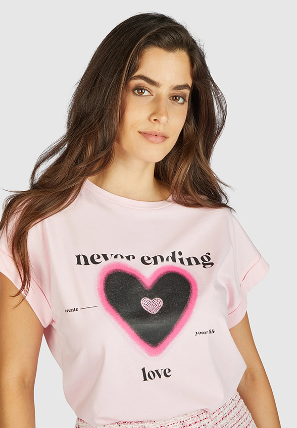 T-SHIRT Z NADRUKIEM RÓŻOWY