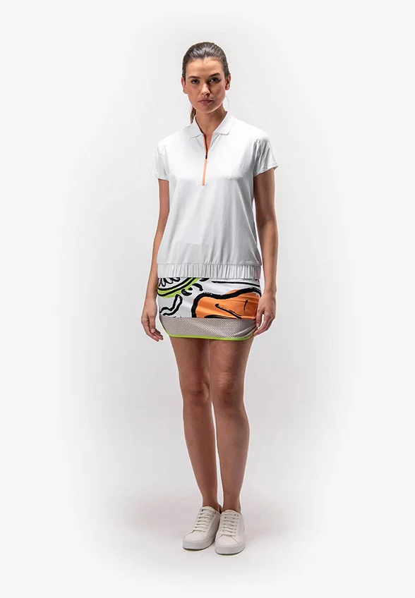 T-SHIRT POLO Z ELASTYCZNYM PASEM BIAŁY