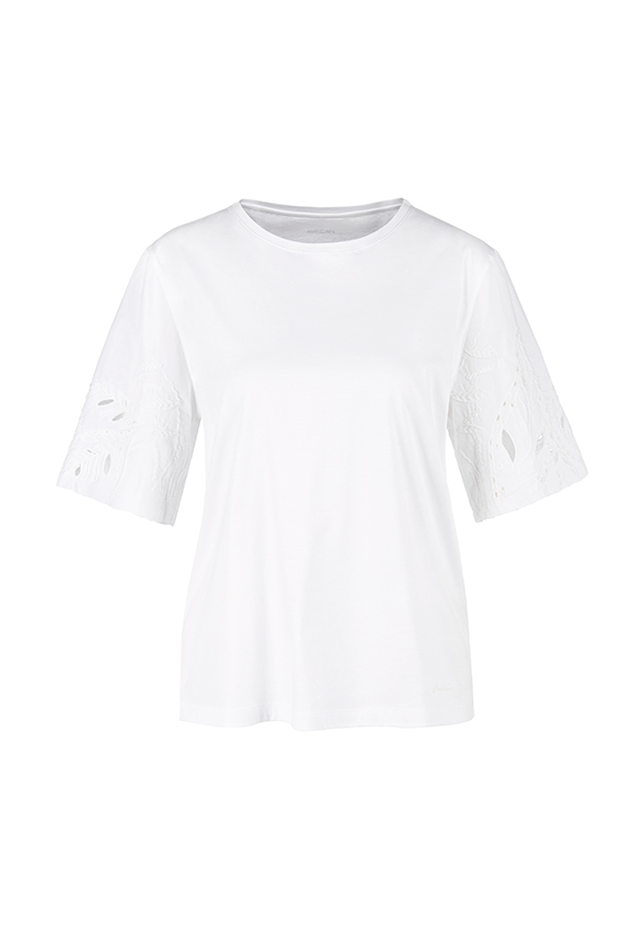 T-SHIRT Z HAFTOWANYMI RĘKAWAMI BIAŁY
