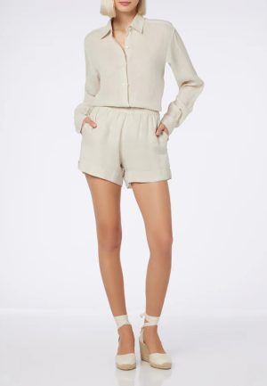 SZORTY MEAVE LINEN KREMOWE