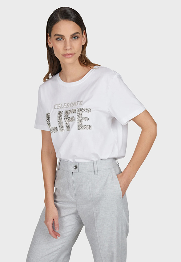 T-SHIRT Z OZDOBNĄ APLIKACJĄ BIAŁY