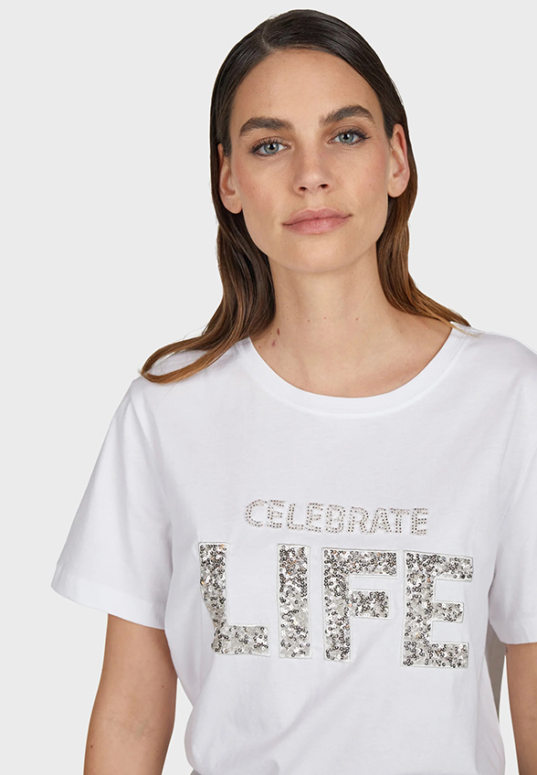 T-SHIRT Z OZDOBNĄ APLIKACJĄ BIAŁY