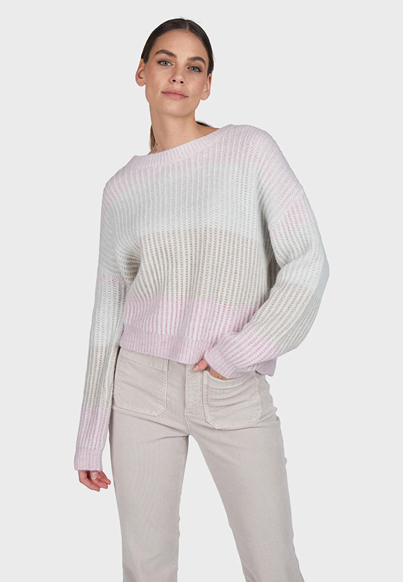 SWETER W PASY OMBRE SUBTELNY RÓŻ