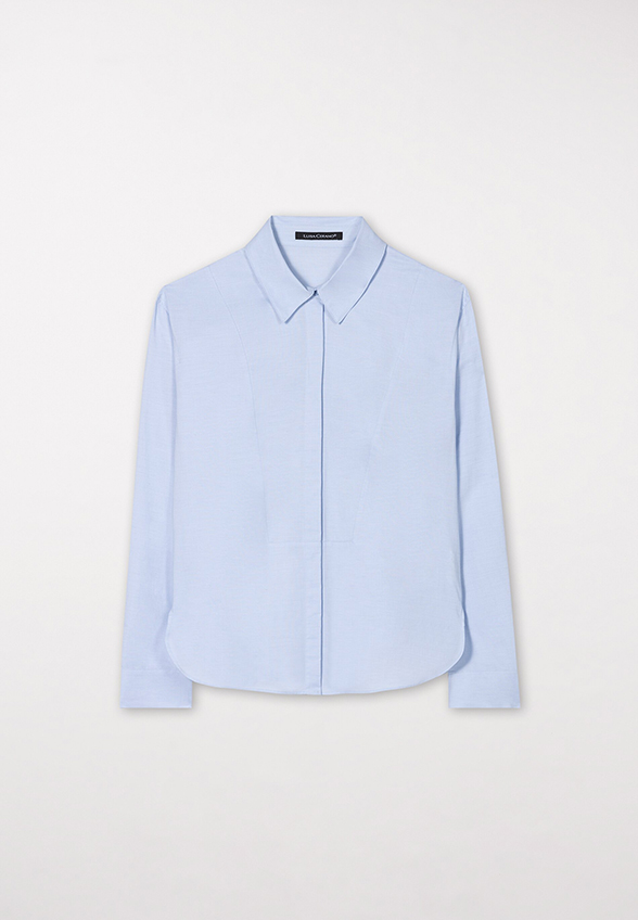 KOSZULA Z BAWEŁNY CHAMBRAY BŁĘKITNA