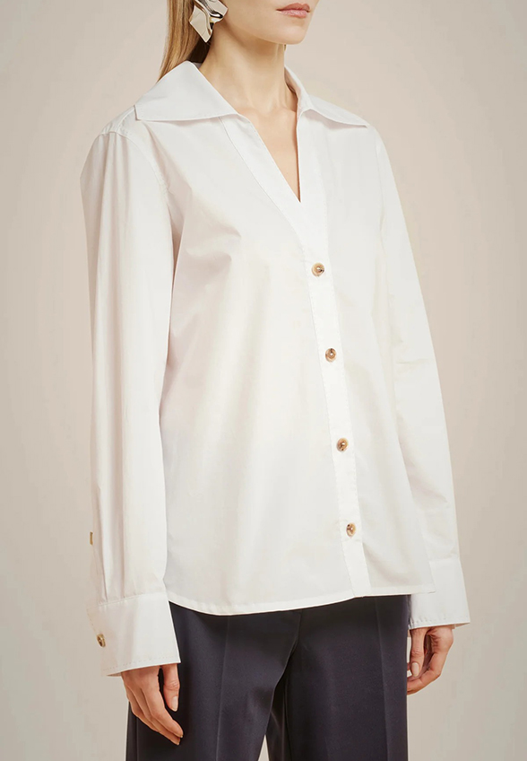 KOSZULA BAWEŁNIANA V-NECK BIAŁA