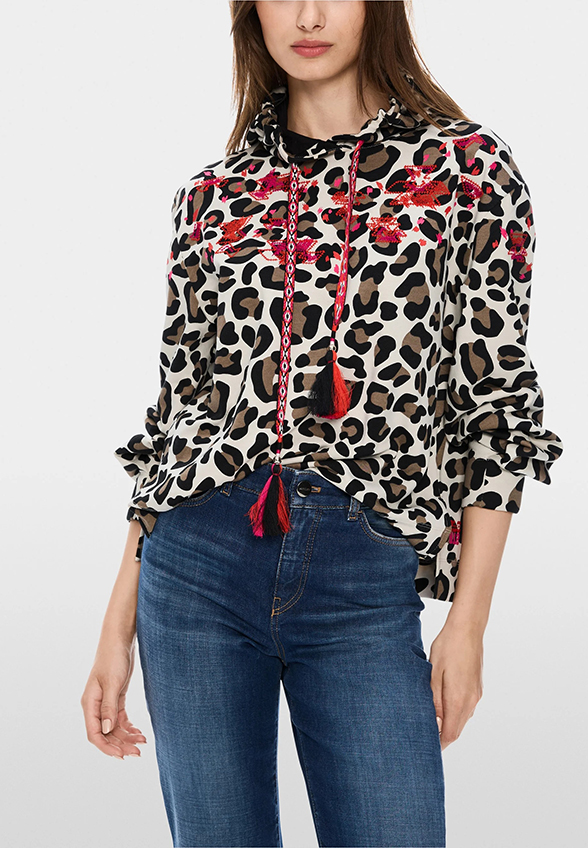 BLUZA Z NADRUKIEM W PANTERKĘ BEŻOWA