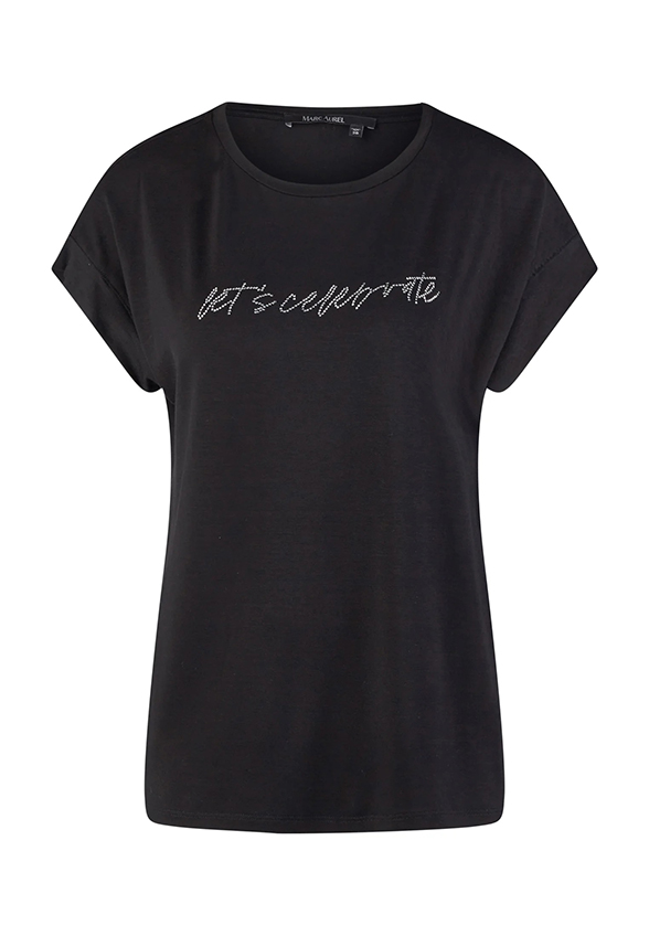T-SHIRT Z DEKORACYJNYMI DŻETAMI CZARNY