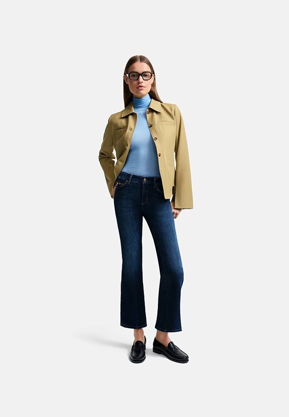 SPODNIE JEANSOWE FRANCESCA FLARED FIT CROPPED CIEMNO-NIEBIESKIE