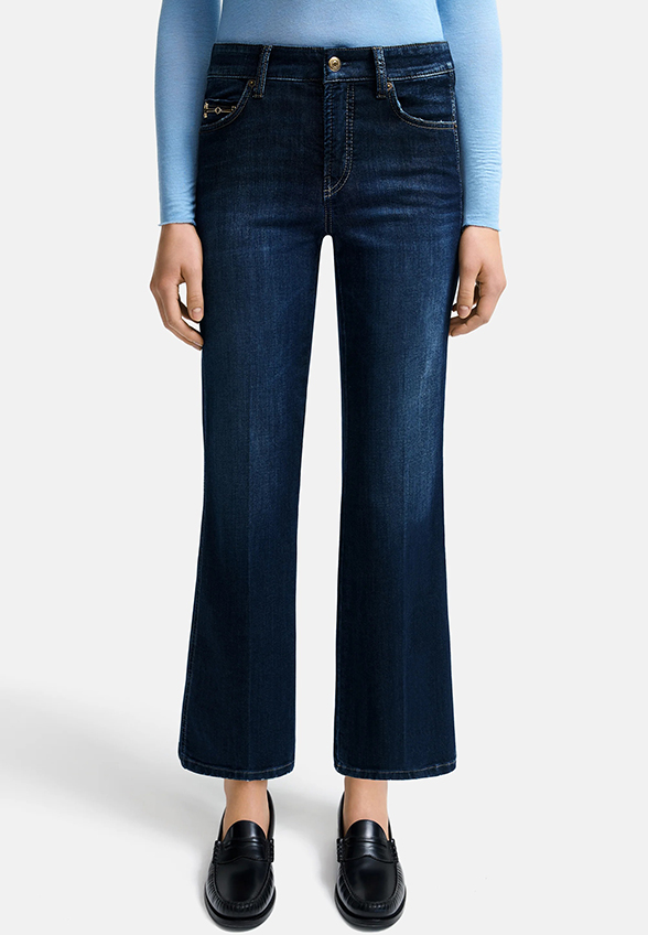 SPODNIE JEANSOWE FRANCESCA FLARED FIT CROPPED CIEMNO-NIEBIESKIE