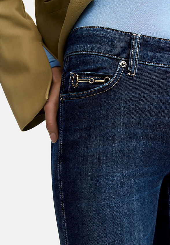 SPODNIE JEANSOWE FRANCESCA FLARED FIT CROPPED CIEMNO-NIEBIESKIE