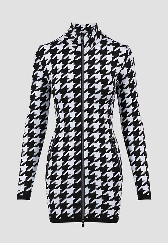BLUZA ROZPINANA W PEPITKĘ CZARNO-BIAŁA