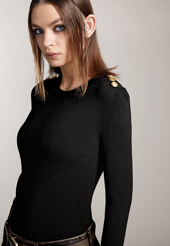 SWETER JEDWABNY Z GUZIKAMI VINTAGE CZARNY