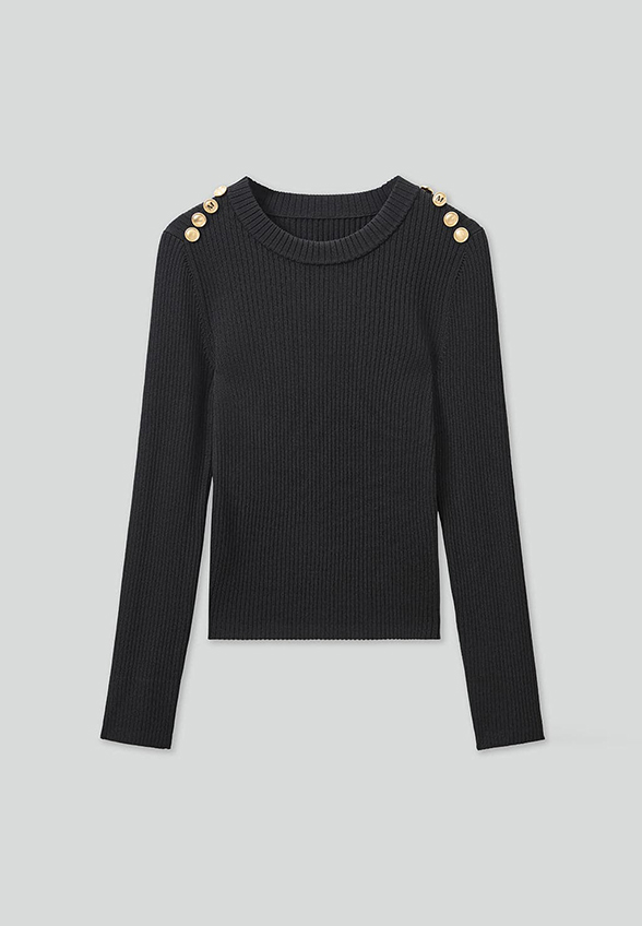 SWETER JEDWABNY Z GUZIKAMI VINTAGE CZARNY