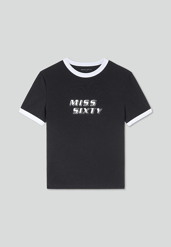 T-SHIRT Z LOGO W STYLU VINTAGE CZARNY