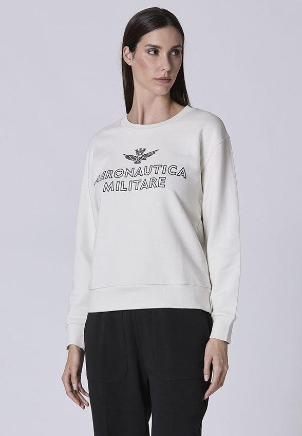 BLUZA Z GUMOWANYM NADRUKIEM KREMOWA