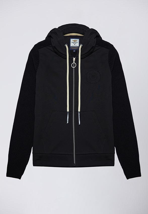 BLUZA Z DZIANINOWYMI WSTAWKAMI CZARNA