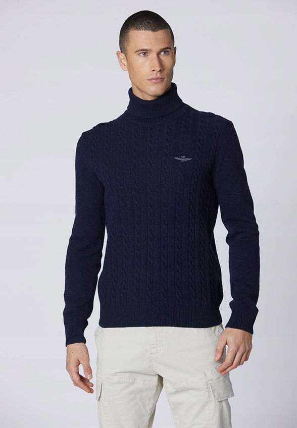 SWETER WEŁNIANY Z GOLFEM GRANATOWY