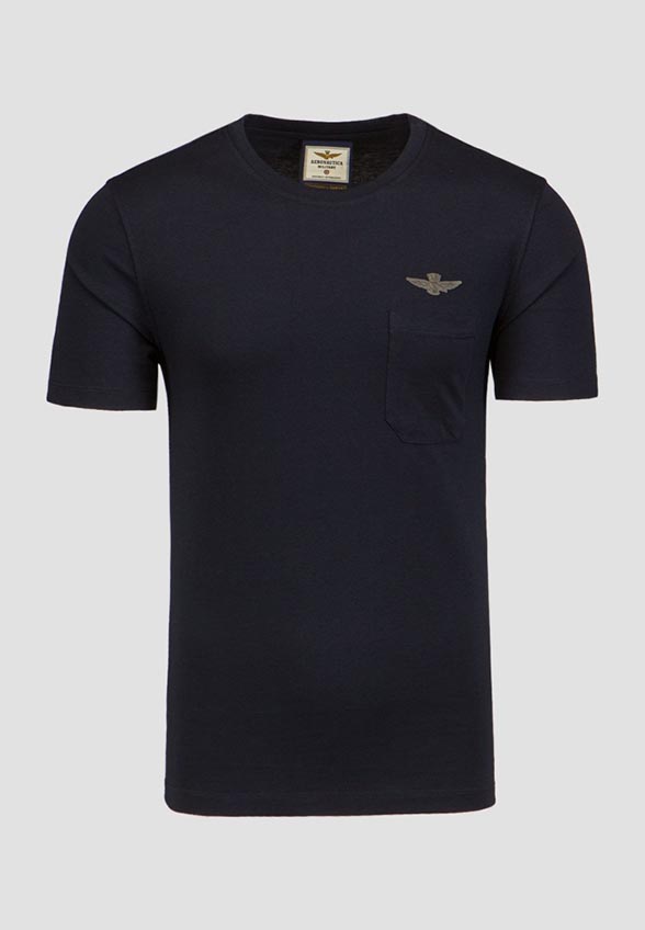 T-SHIRT Z KIESZONKĄ GRANATOWY