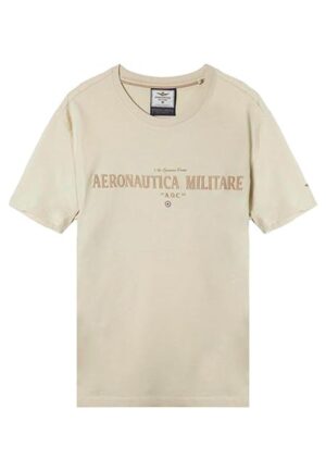 T-SHIRT Z LOGO ZE SZTUCZNEJ SKÓRY KREMOWY