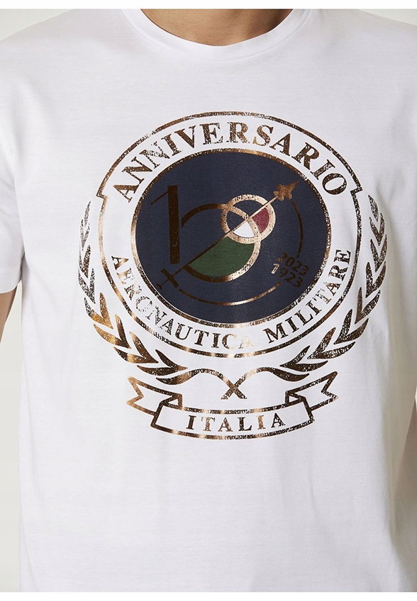 T-SHIRT BAWEŁNIANY Z NADRUKIEM BIAŁY