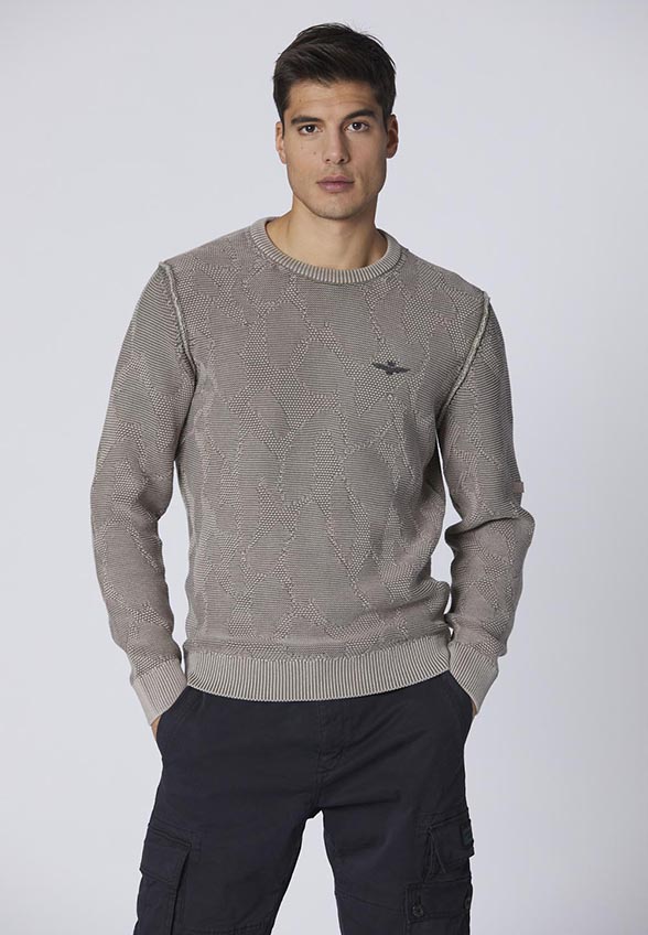 SWETER Z ŻAKARDOWEJ BAWEŁNY SZARY