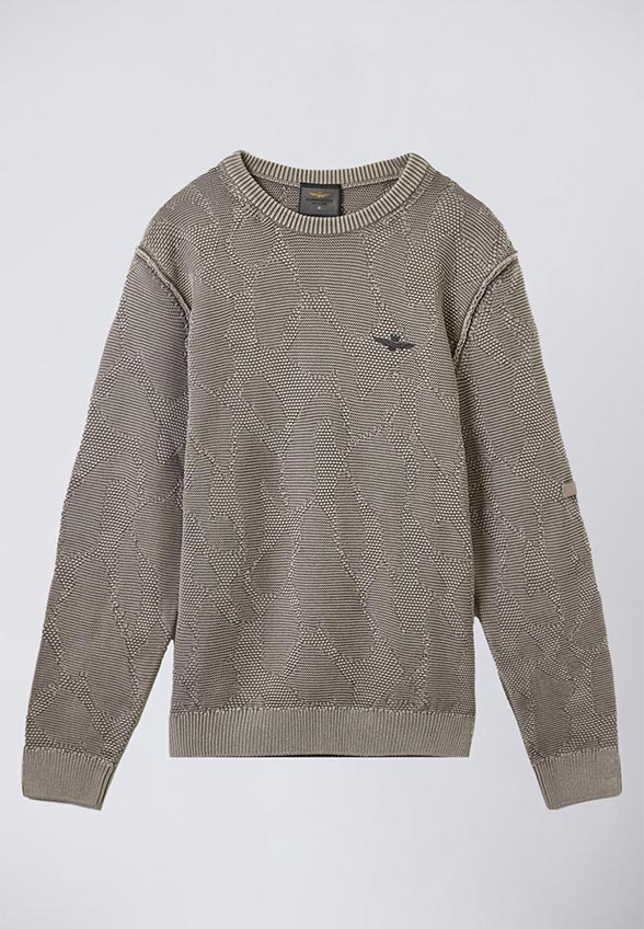 SWETER Z ŻAKARDOWEJ BAWEŁNY SZARY