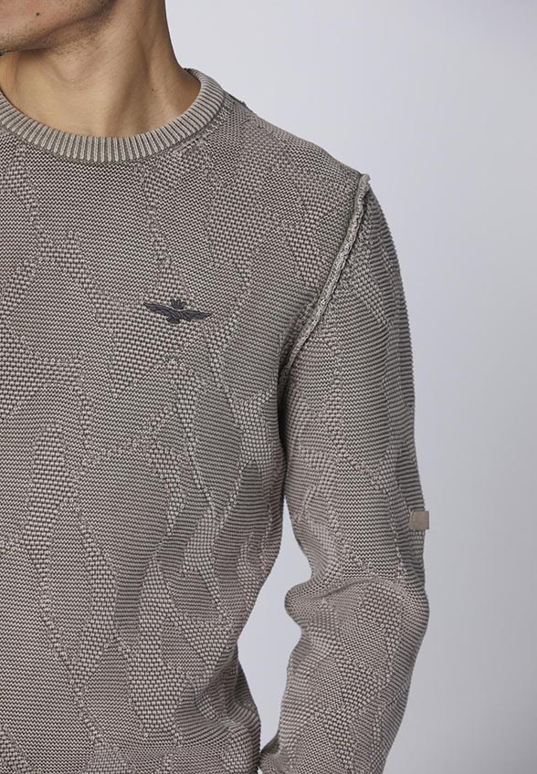 SWETER Z ŻAKARDOWEJ BAWEŁNY SZARY