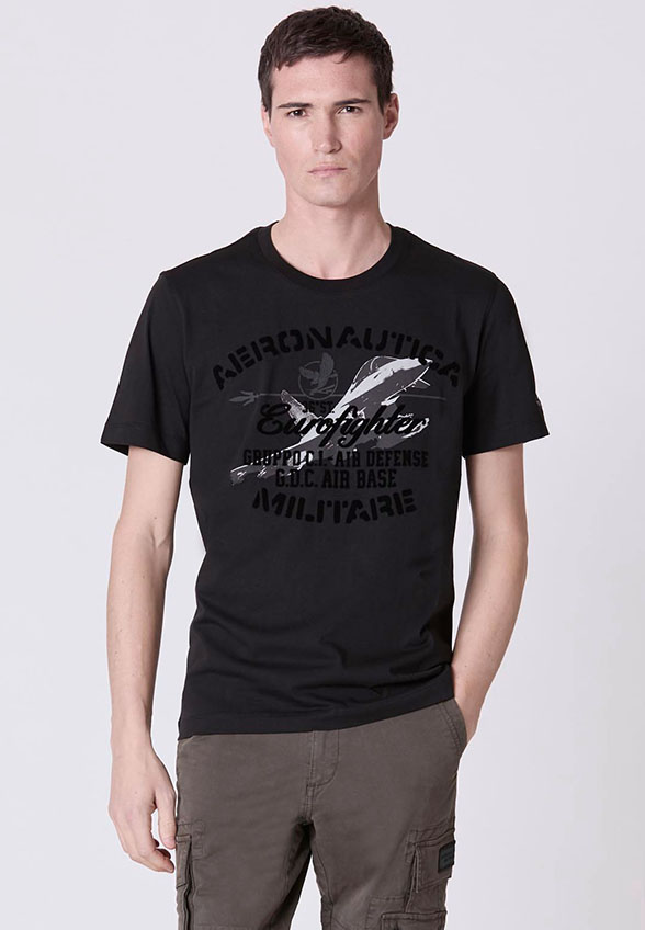 T-SHIRT Z MILITARNYM NADRUKIEM CZARNY