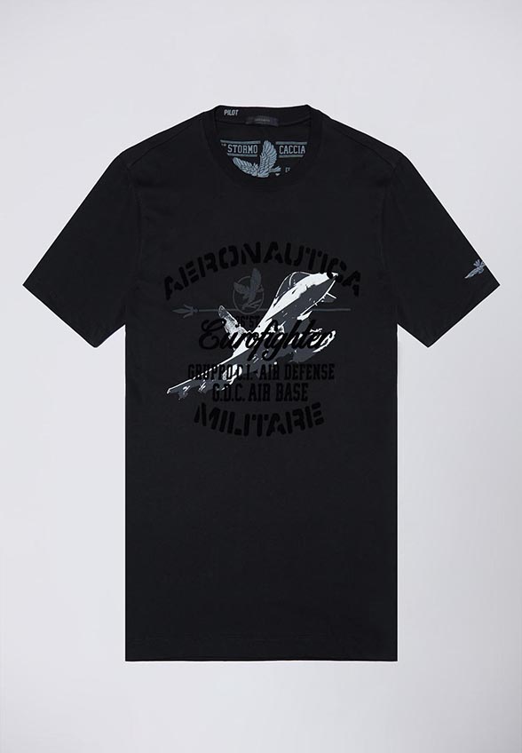 T-SHIRT Z MILITARNYM NADRUKIEM CZARNY