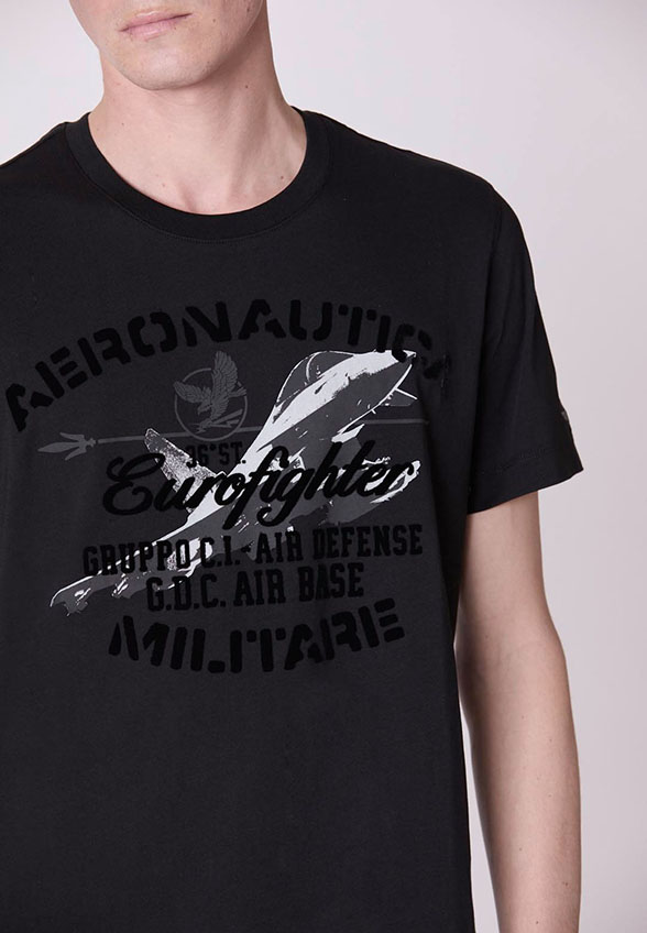 T-SHIRT Z MILITARNYM NADRUKIEM CZARNY