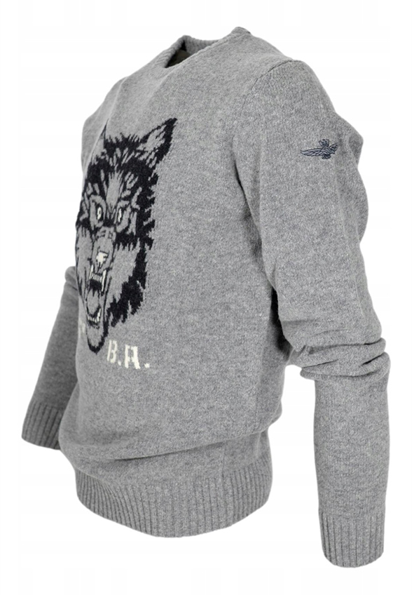 SWETER WEŁNIANY Z NADRUKIEM SZARY