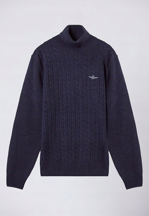 SWETER WEŁNIANY Z GOLFEM GRANATOWY