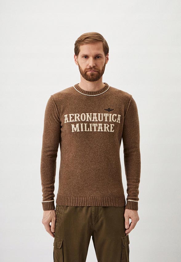 SWETER Z MARKOWYM NAPISEM BRĄZOWY