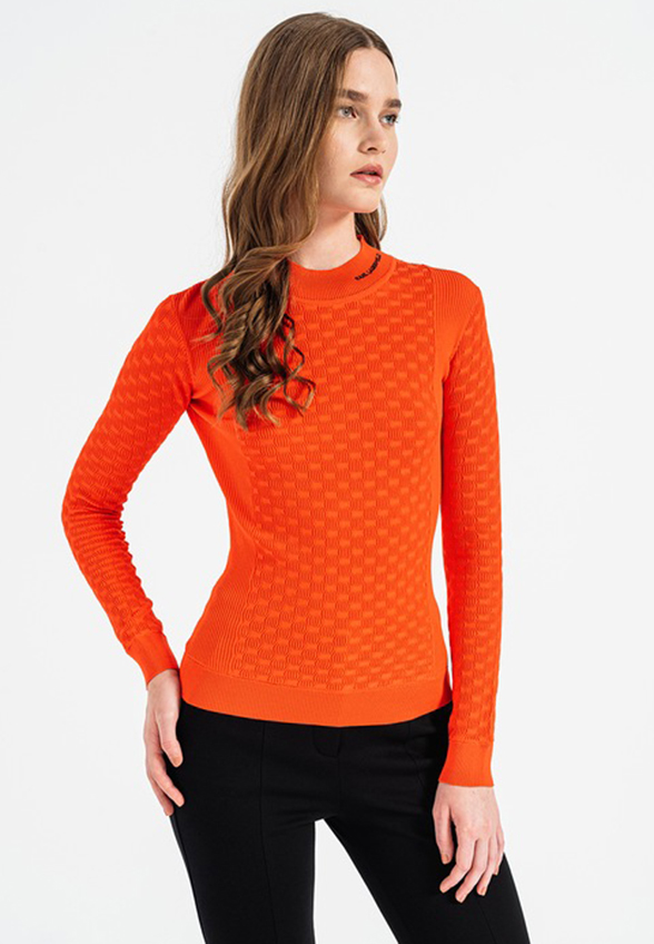 SWETER Z GOLFEM TEXTURED POMARAŃCZOWY