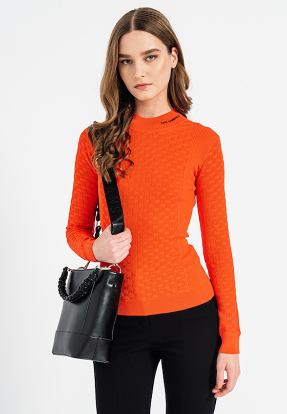 SWETER Z GOLFEM TEXTURED POMARAŃCZOWY