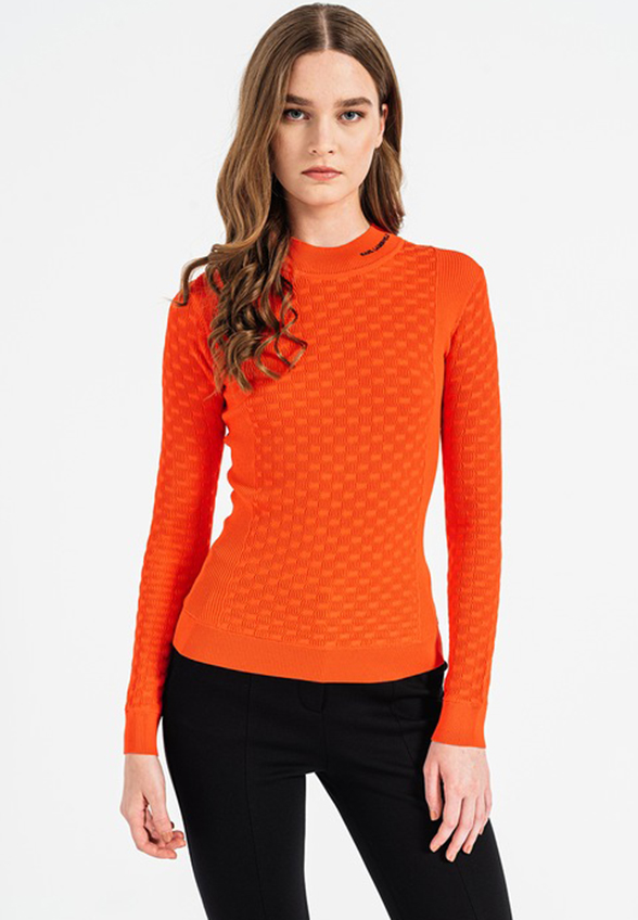 SWETER Z GOLFEM TEXTURED POMARAŃCZOWY