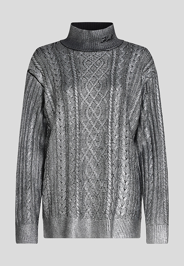 SWETER CABLE KNIT SREBRNY