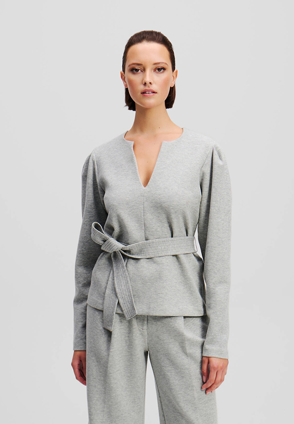 BLUZA DOUBLE JERSEY VNECK SZARA