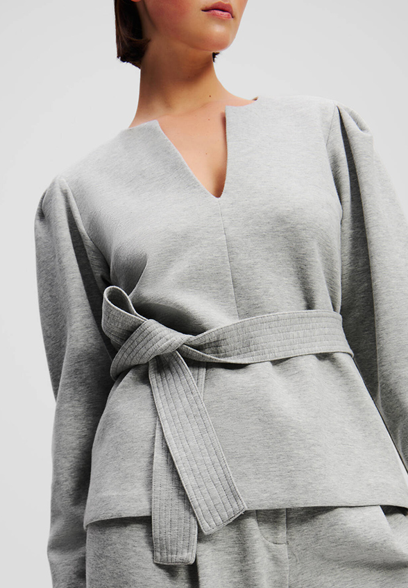 BLUZA DOUBLE JERSEY VNECK SZARA