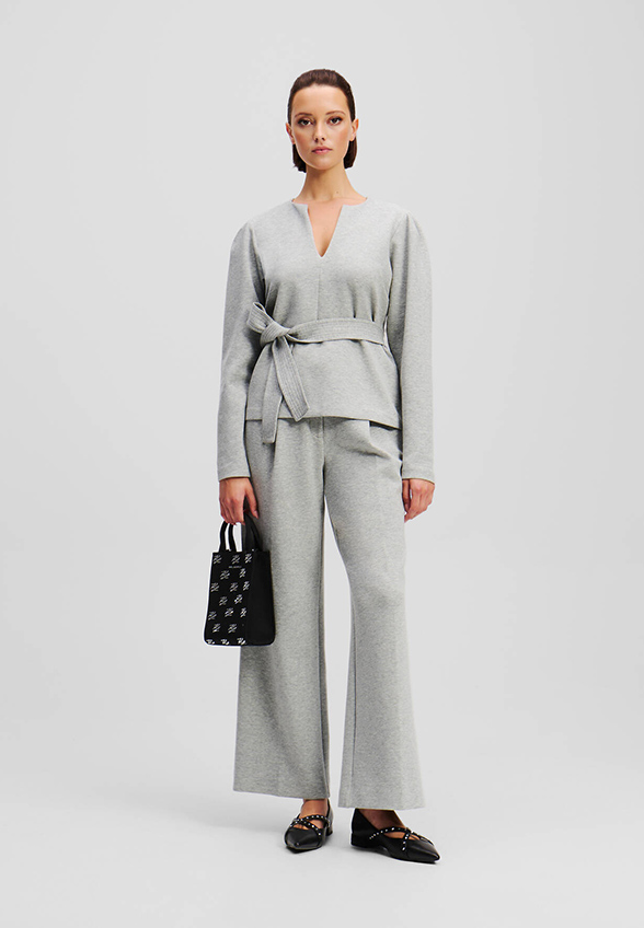 BLUZA DOUBLE JERSEY VNECK SZARA