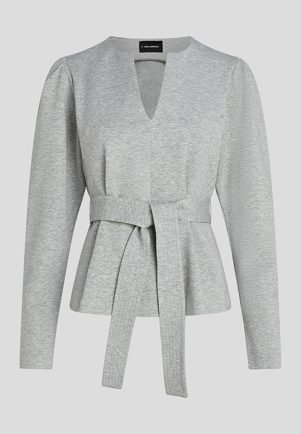 BLUZA DOUBLE JERSEY VNECK SZARA