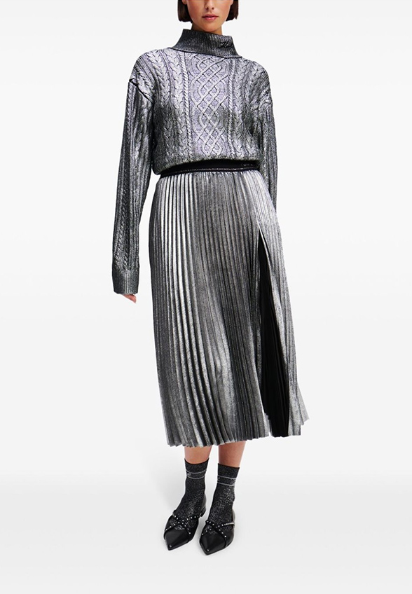 SPÓDNICA FOIL PLEATED SREBRNA