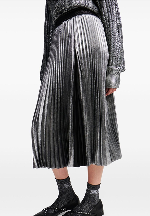 SPÓDNICA FOIL PLEATED SREBRNA