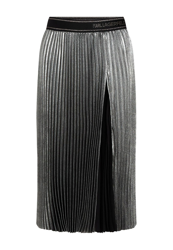 SPÓDNICA FOIL PLEATED SREBRNA