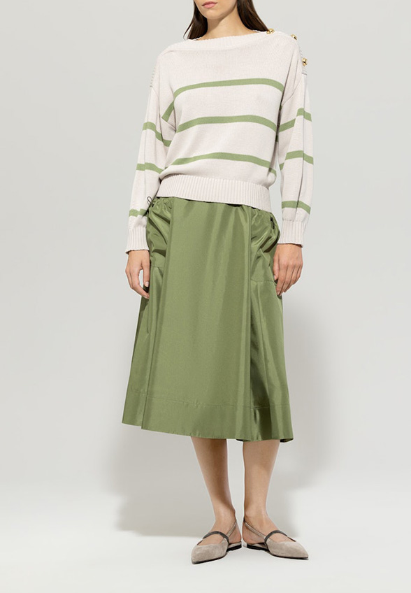 SWETER W PASKI KREMOWO-ZIELONY