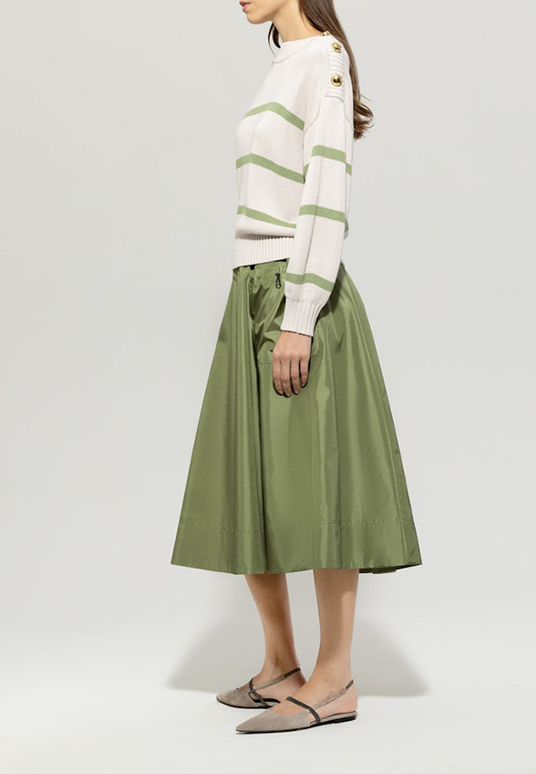 SWETER W PASKI KREMOWO-ZIELONY
