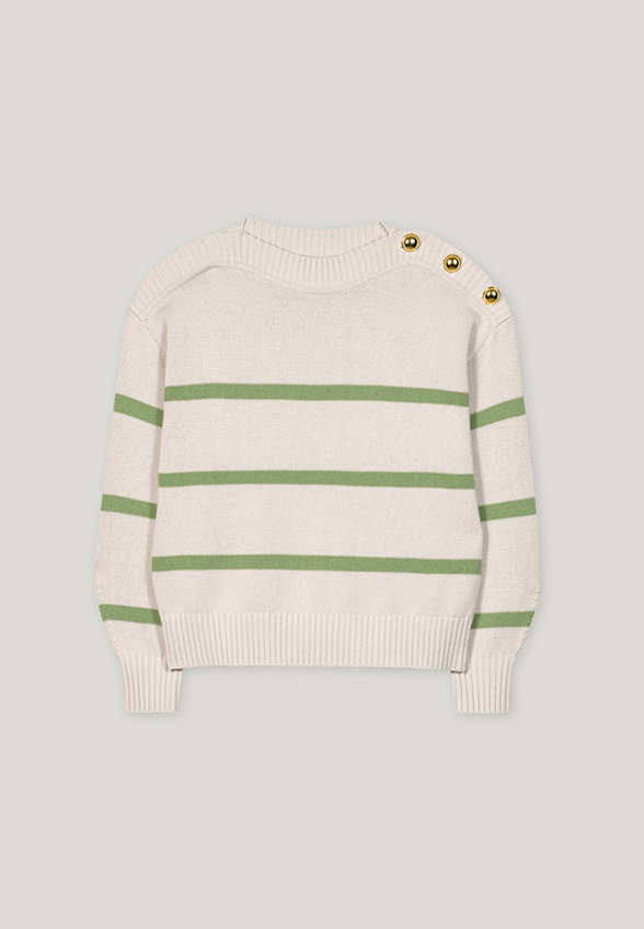 SWETER W PASKI KREMOWO-ZIELONY